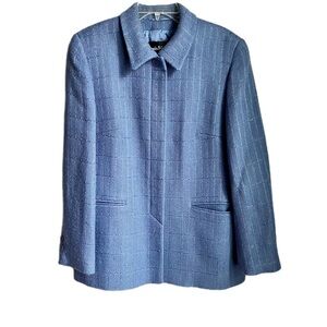 Louis Feraud Size 12 Long Button Up Coat Blazer Periwinkle Blue Tweed Two pocket
